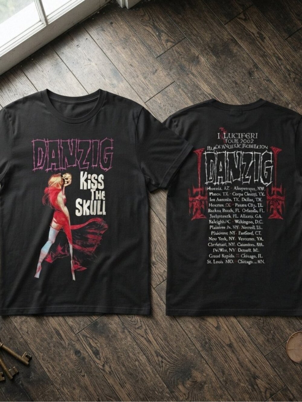 Danzig Kiss The Skull Tour 2002 Gothic Rock Black T-Shirt